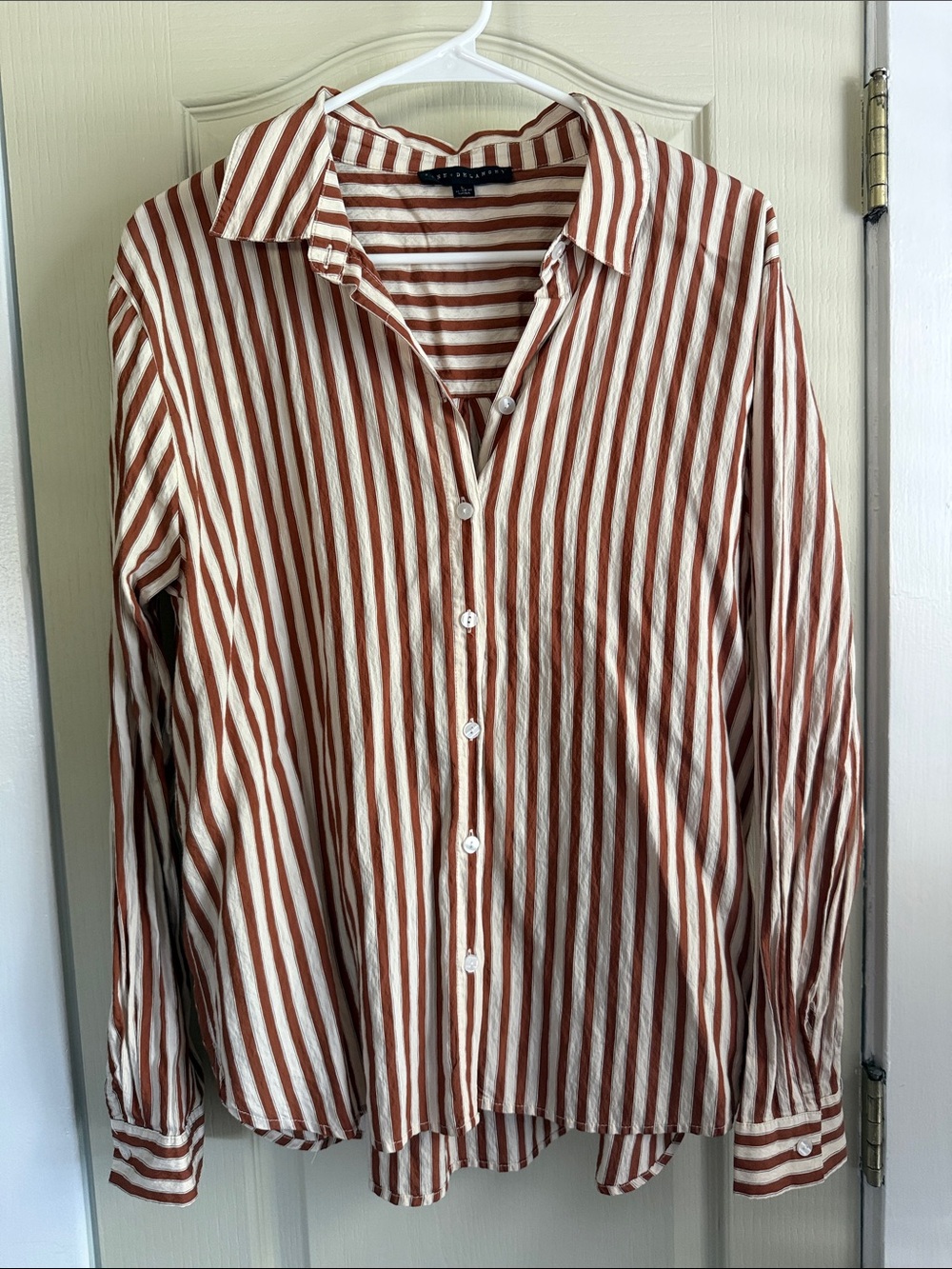 Jane and Delancey Rust and White Striped Button-Down Shirt